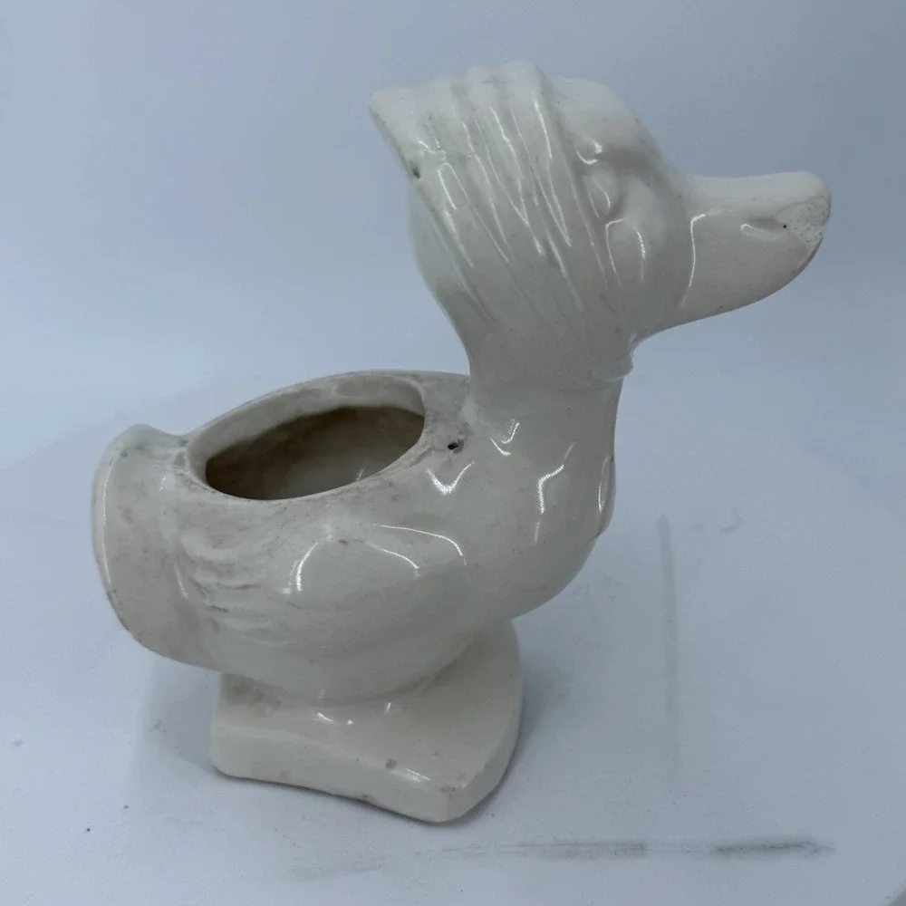 Vintage Ceramic Duck In Bonner Planter White Goose Planter Bird Pot Cottagecore